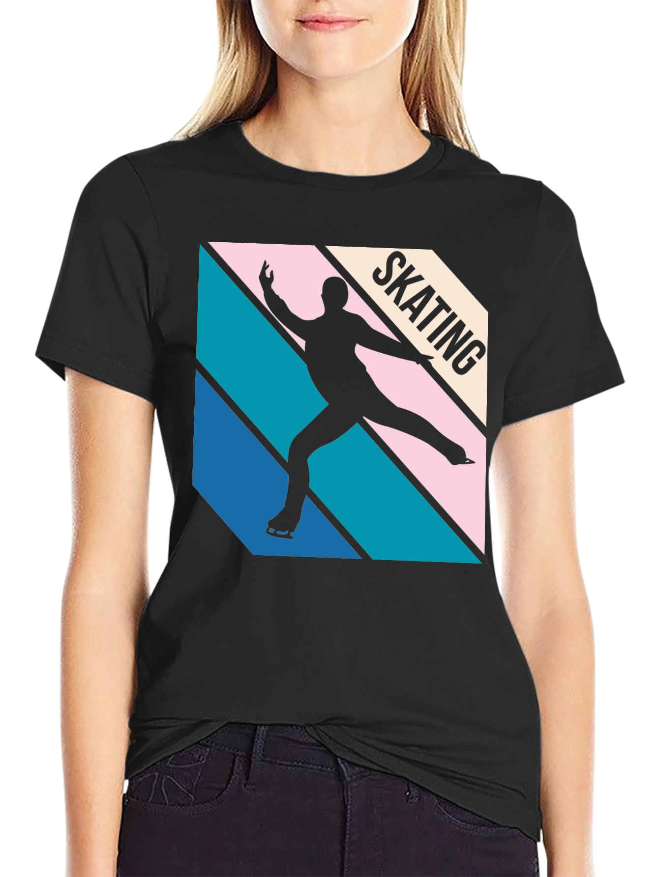 Retro Skating Graphic Tee - Black Cotton Blend