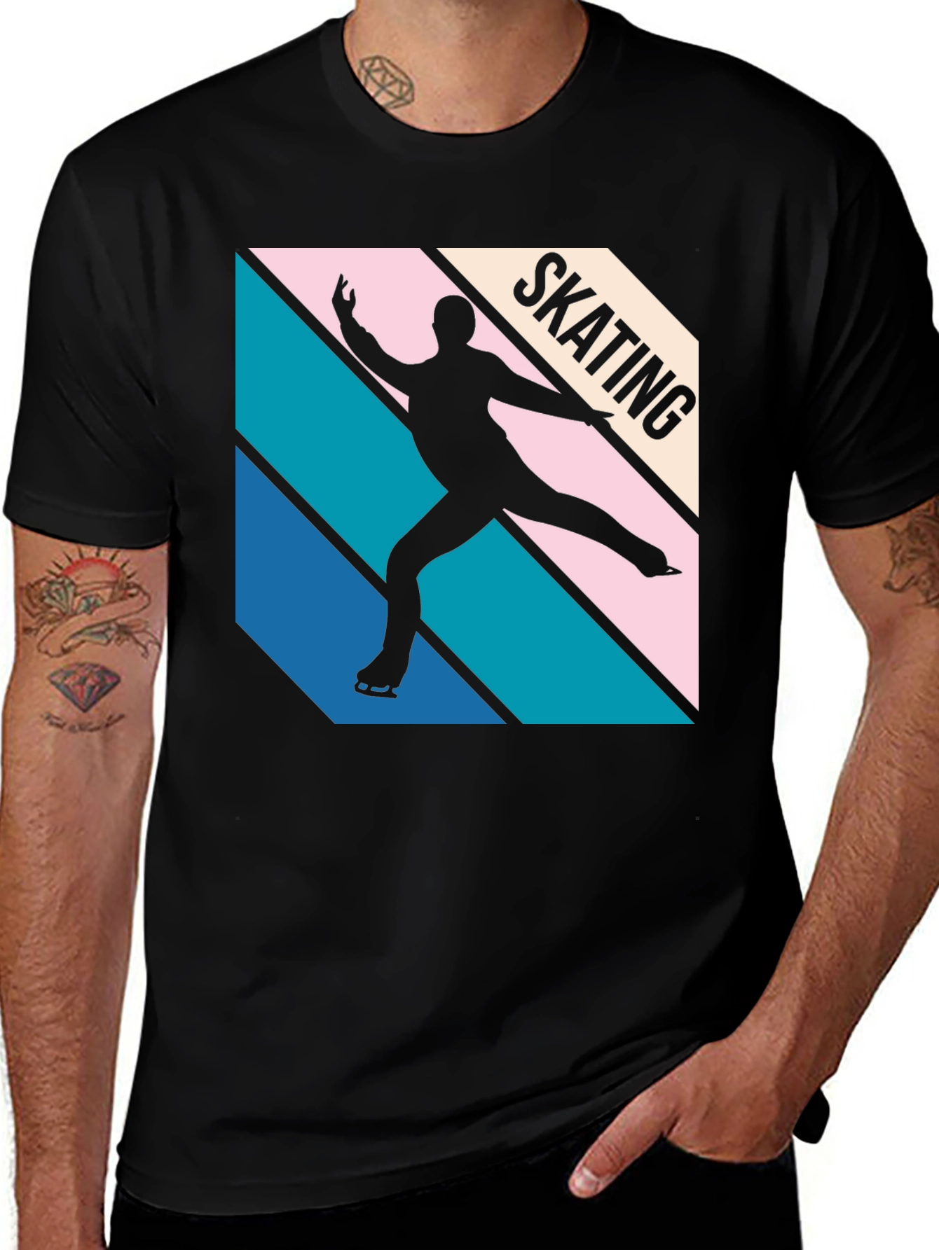 Retro Skating Graphic Tee - Black Cotton Blend
