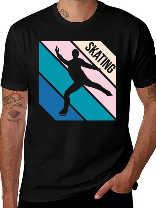 Retro Skating Graphic Tee - Black Cotton Blend