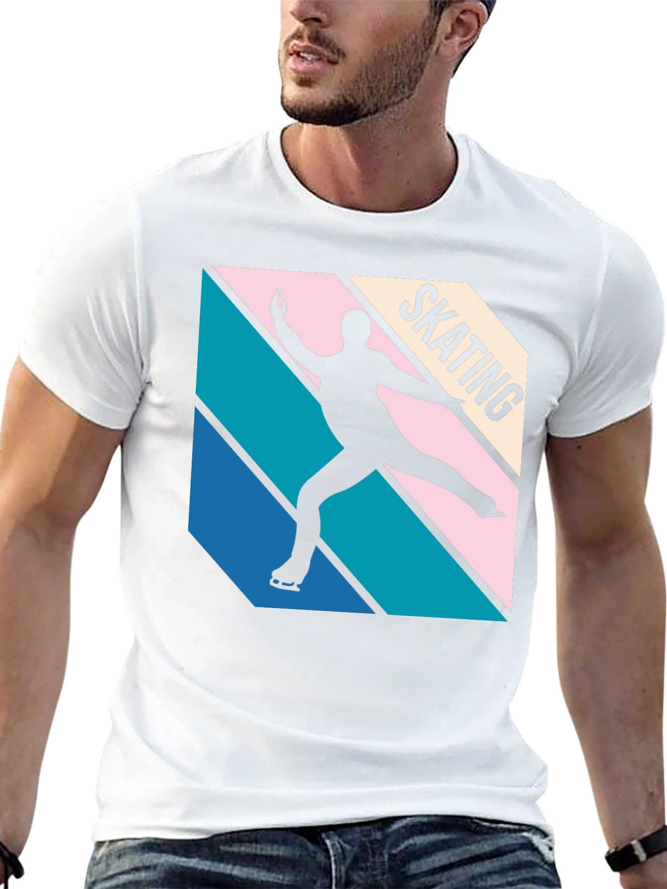 Retro Skating Graphic Tee - Black Cotton Blend