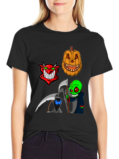 Halloween Themed Graphic Tee - Devil Pumpkin Reaper