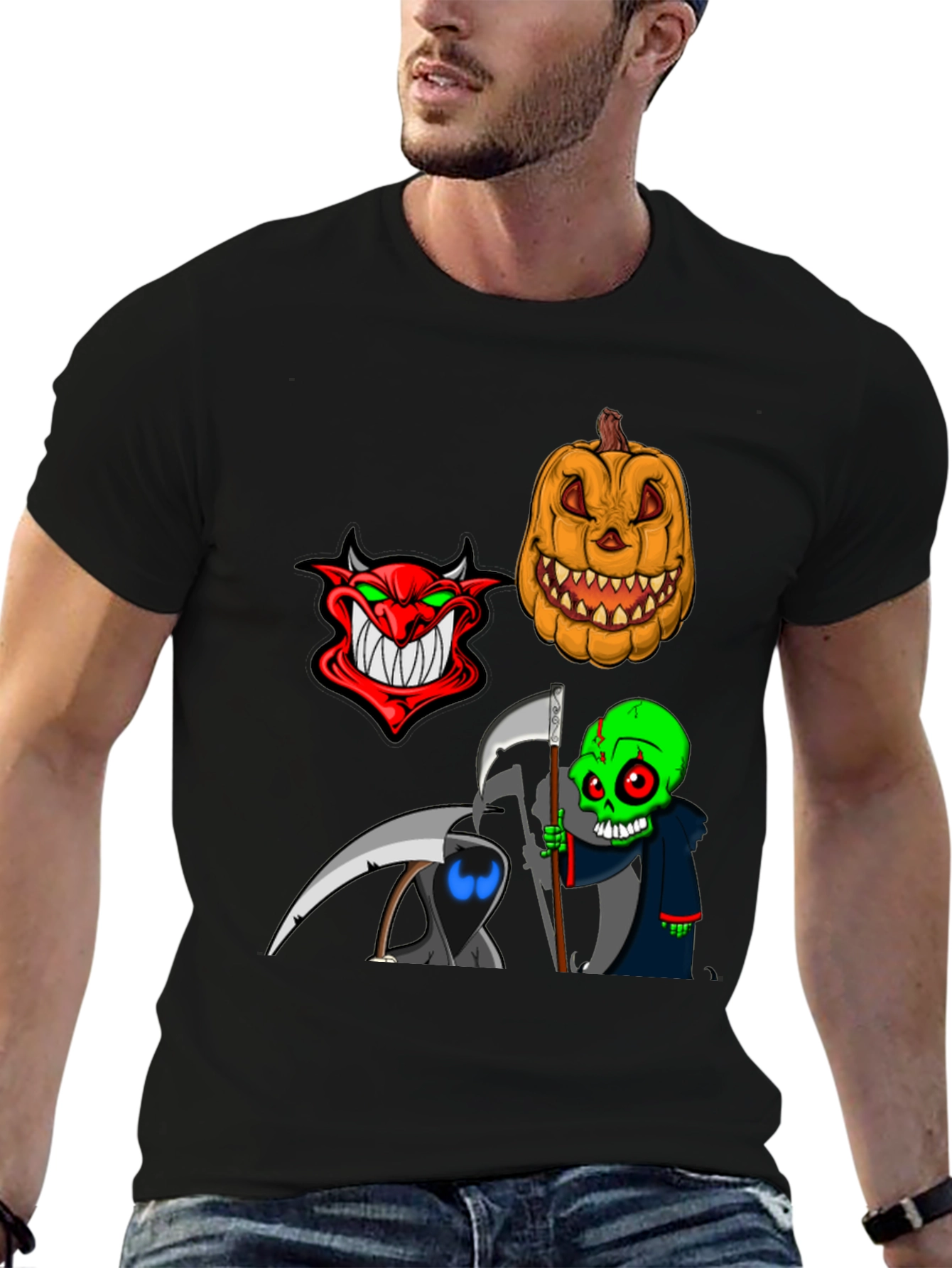 Halloween Themed Graphic Tee - Devil Pumpkin Reaper