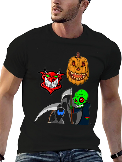 Halloween Themed Graphic Tee - Devil Pumpkin Reaper