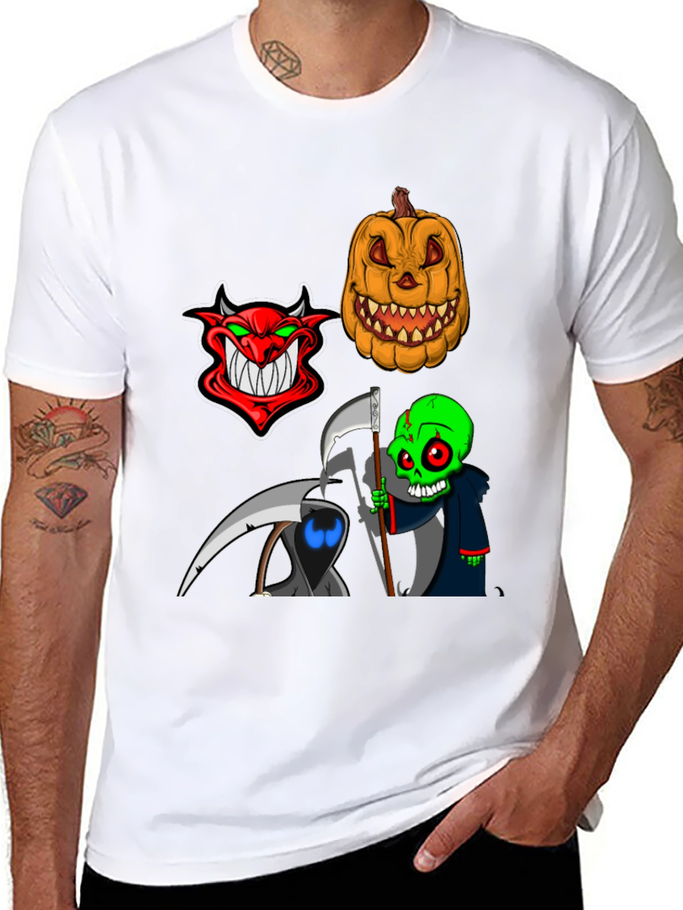 Halloween Themed Graphic Tee - Devil Pumpkin Reaper