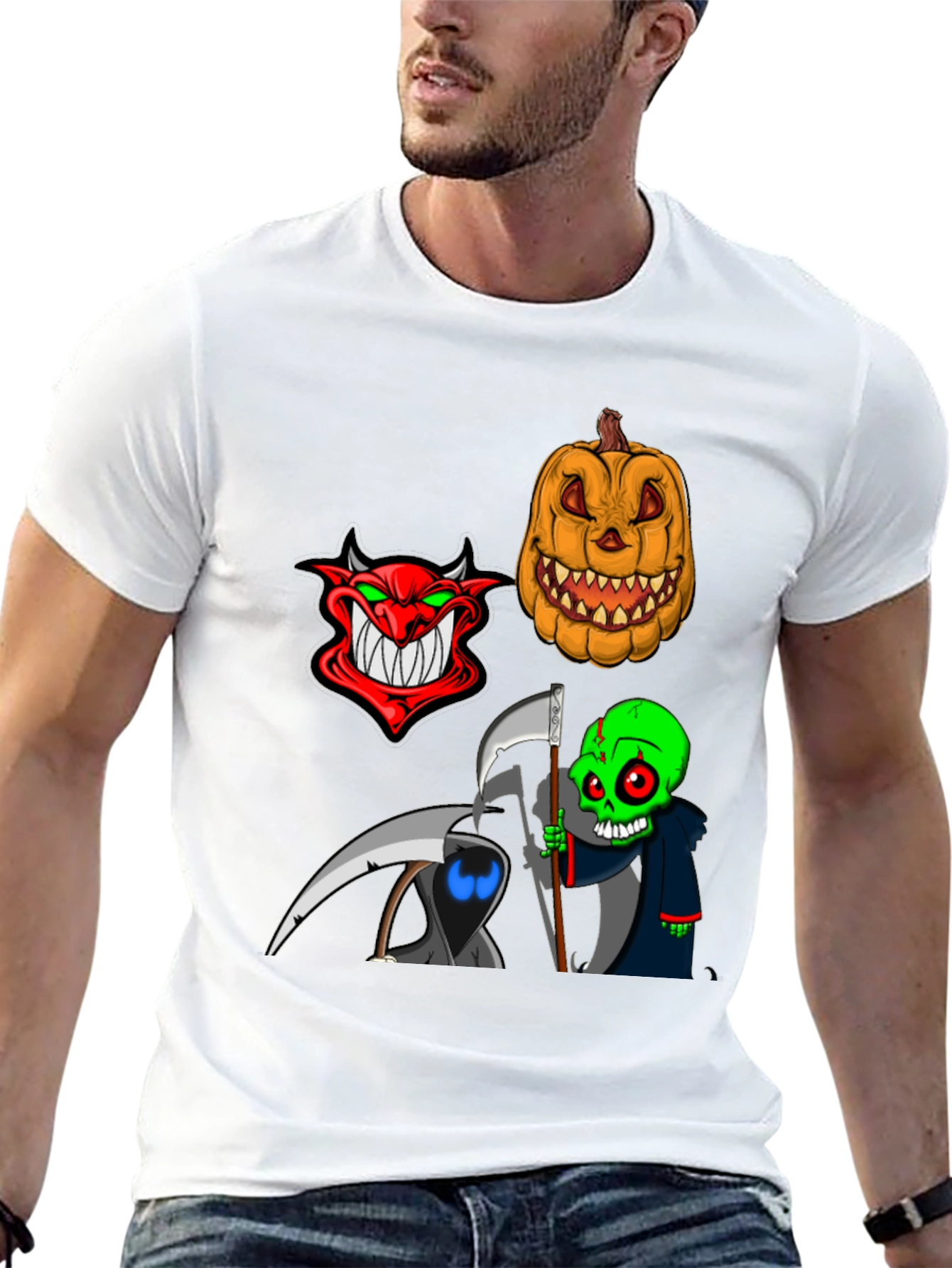 Halloween Themed Graphic Tee - Devil Pumpkin Reaper