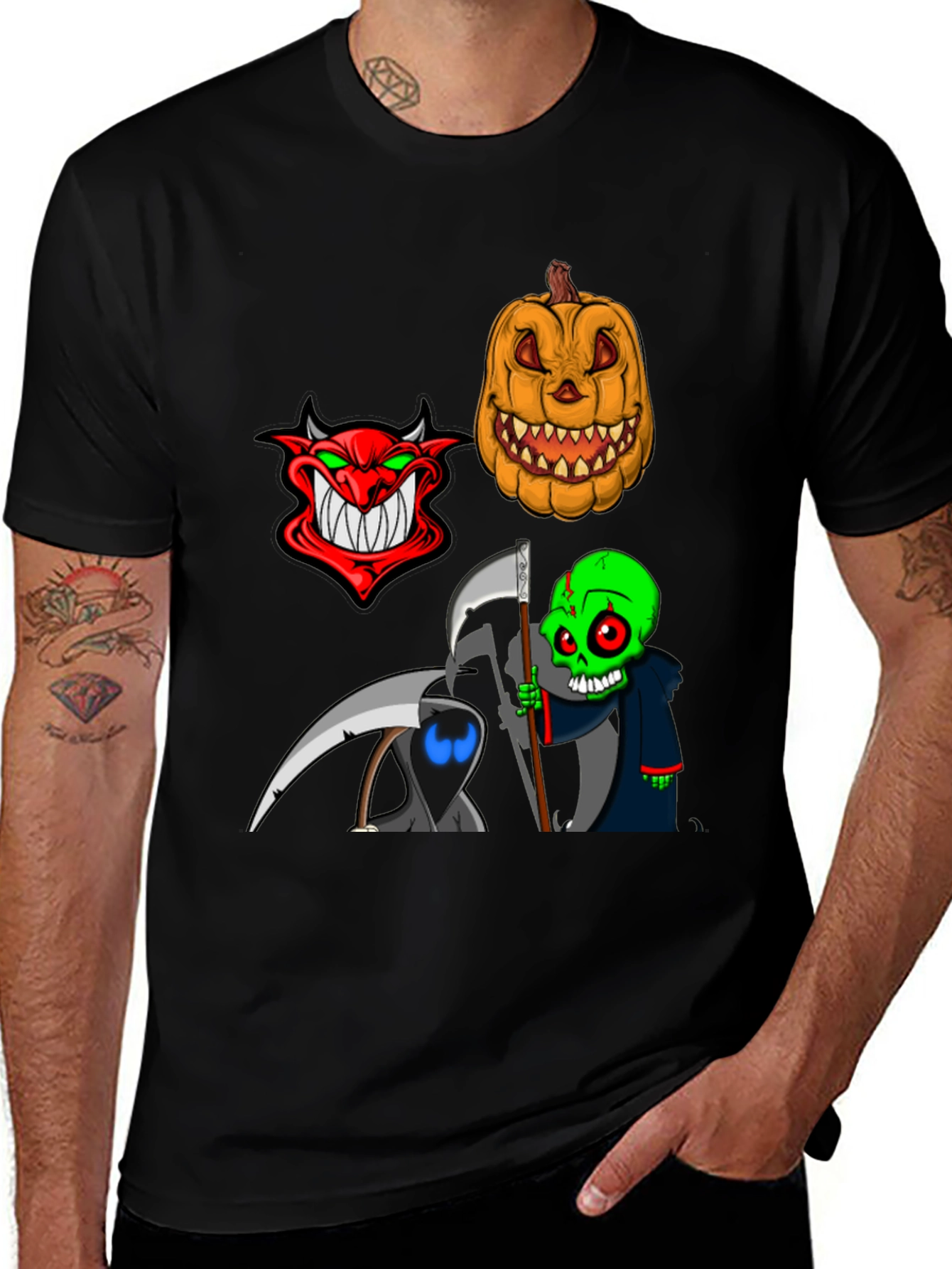 Halloween Themed Graphic Tee - Devil Pumpkin Reaper