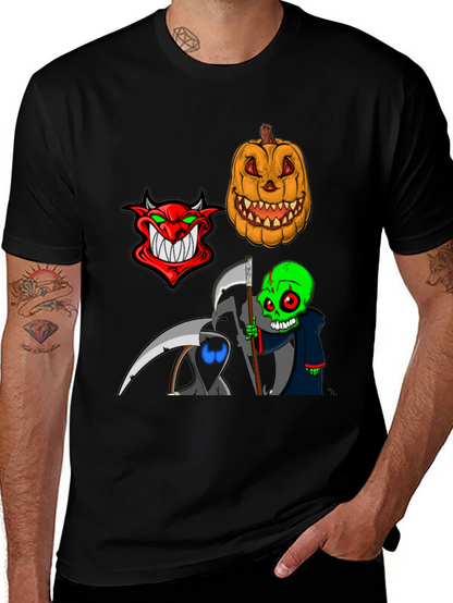 Halloween Themed Graphic Tee - Devil Pumpkin Reaper