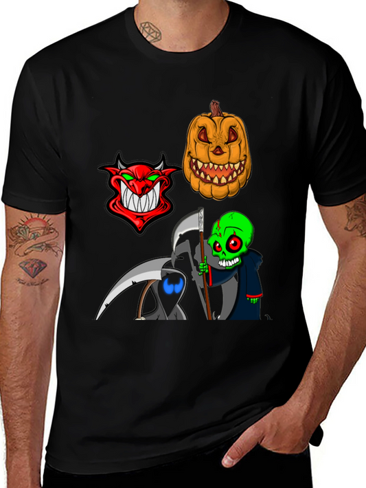 Halloween Themed Graphic Tee - Devil Pumpkin Reaper