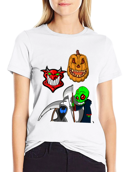 Halloween Themed Graphic Tee - Devil Pumpkin Reaper