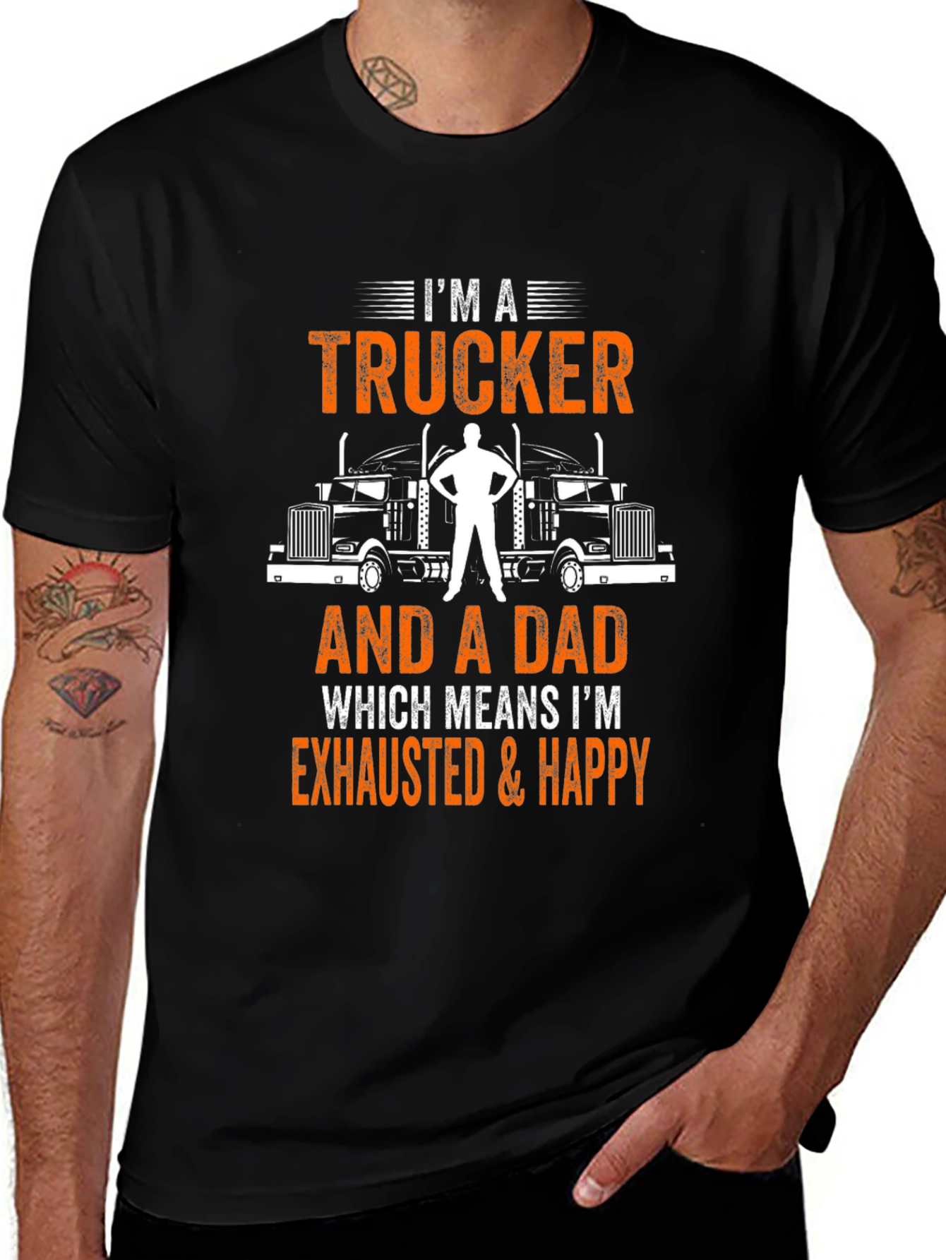 Trucker Dad Graphic T-Shirt - Exhausted & Happy