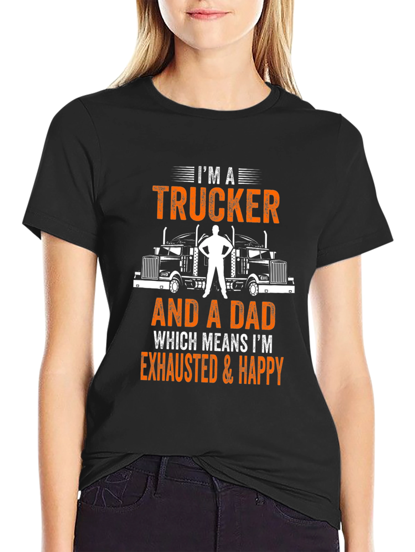 Trucker Dad Graphic T-Shirt - Exhausted & Happy