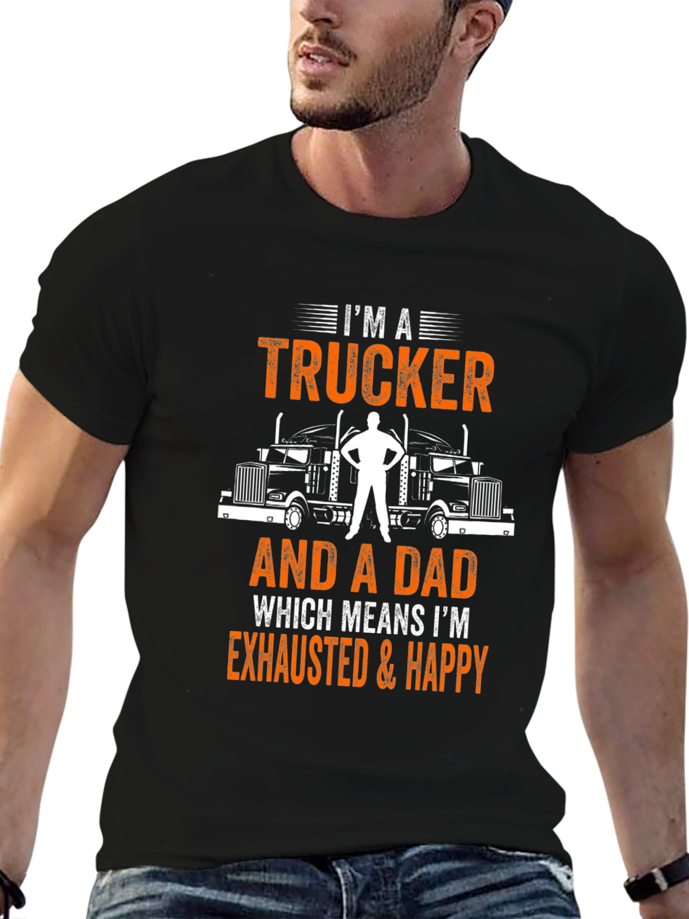 Trucker Dad Graphic T-Shirt - Exhausted & Happy