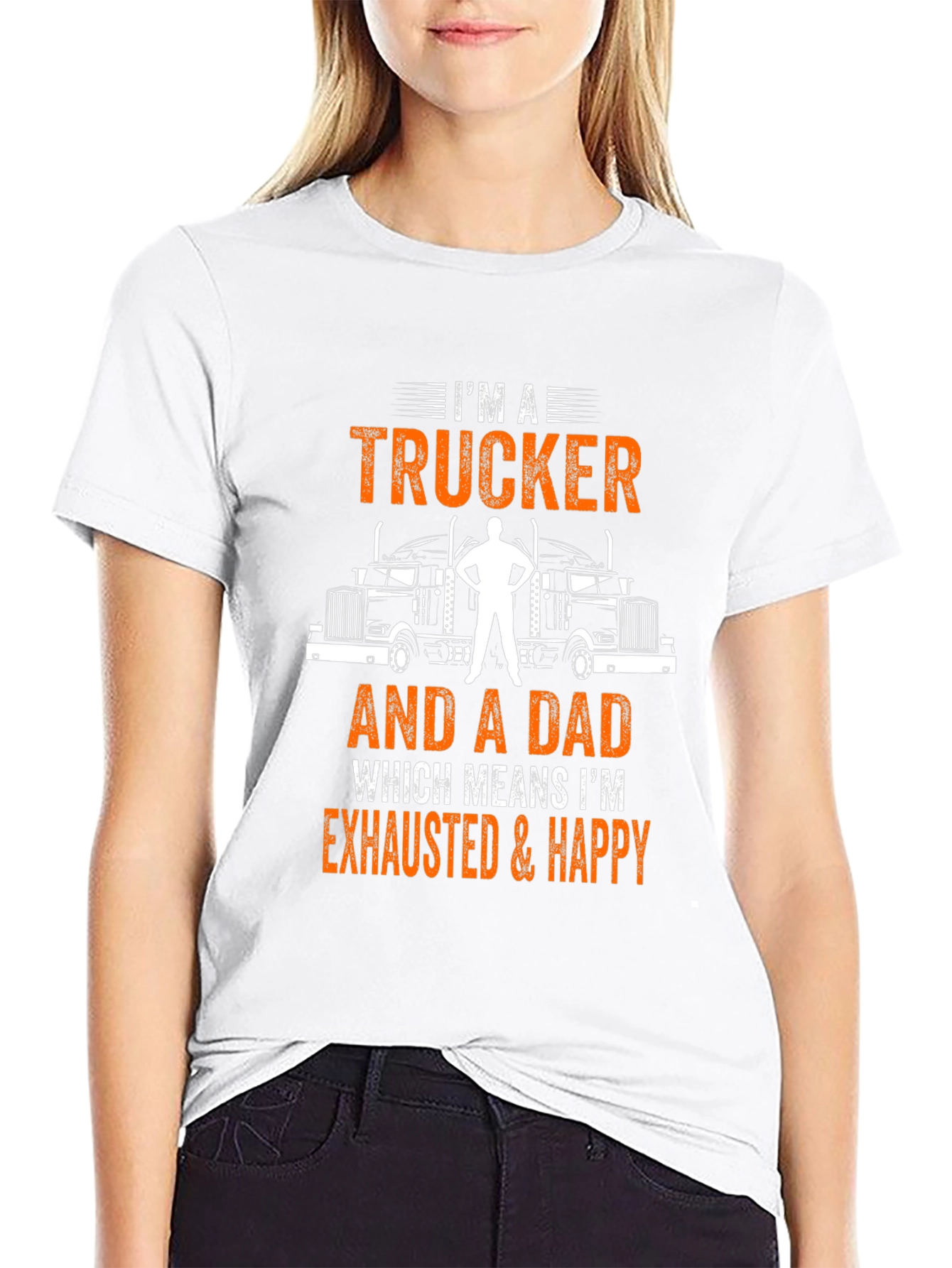Trucker Dad Graphic T-Shirt - Exhausted & Happy