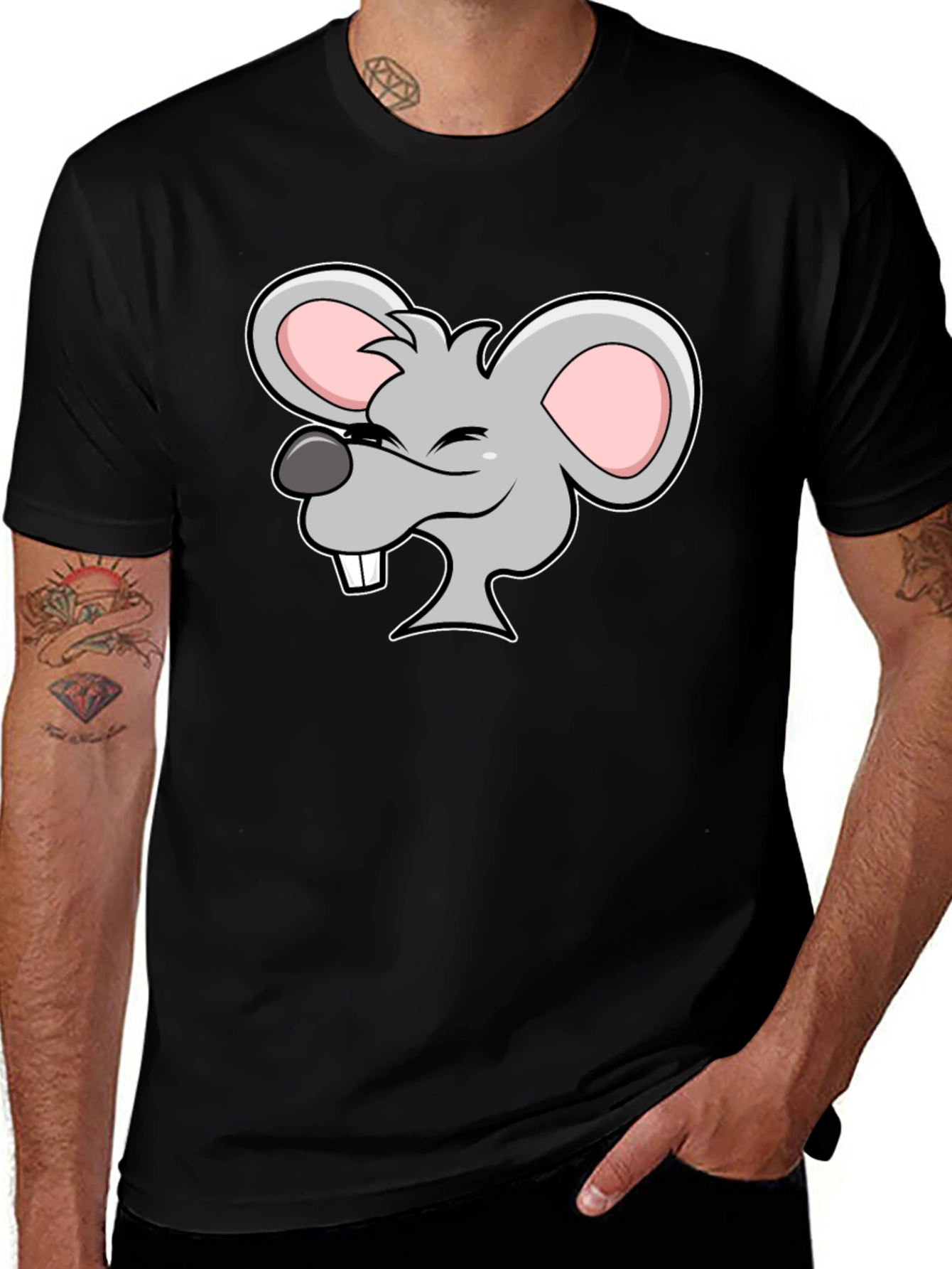 Cartoon Mouse Graphic Black T-Shirt