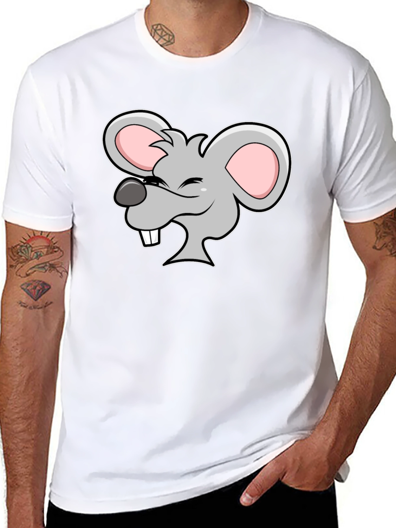 Cartoon Mouse Graphic Black T-Shirt