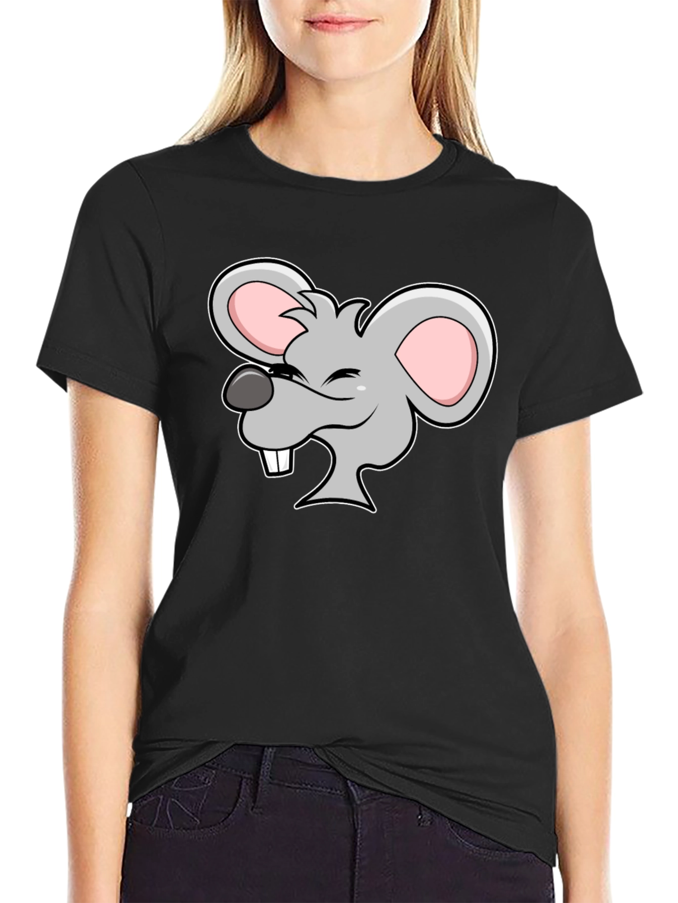 Cartoon Mouse Graphic Black T-Shirt