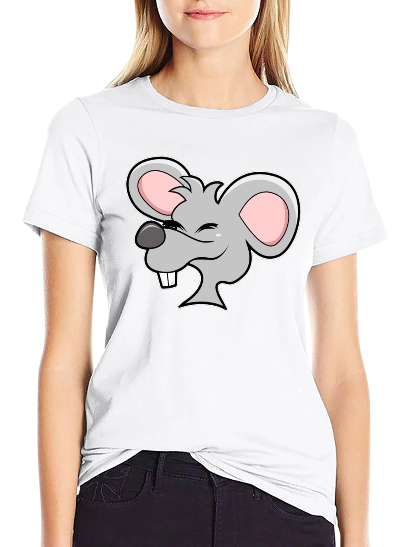 Cartoon Mouse Graphic Black T-Shirt