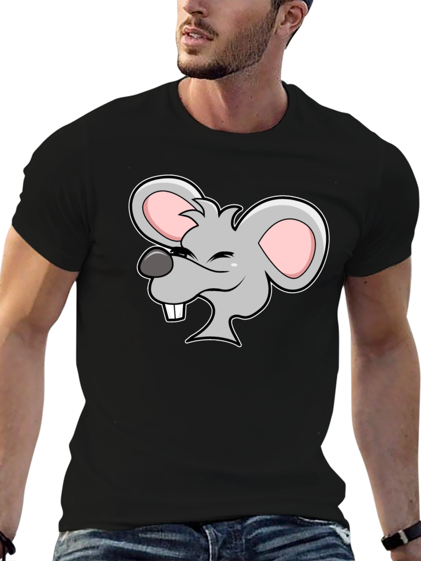 Cartoon Mouse Graphic Black T-Shirt
