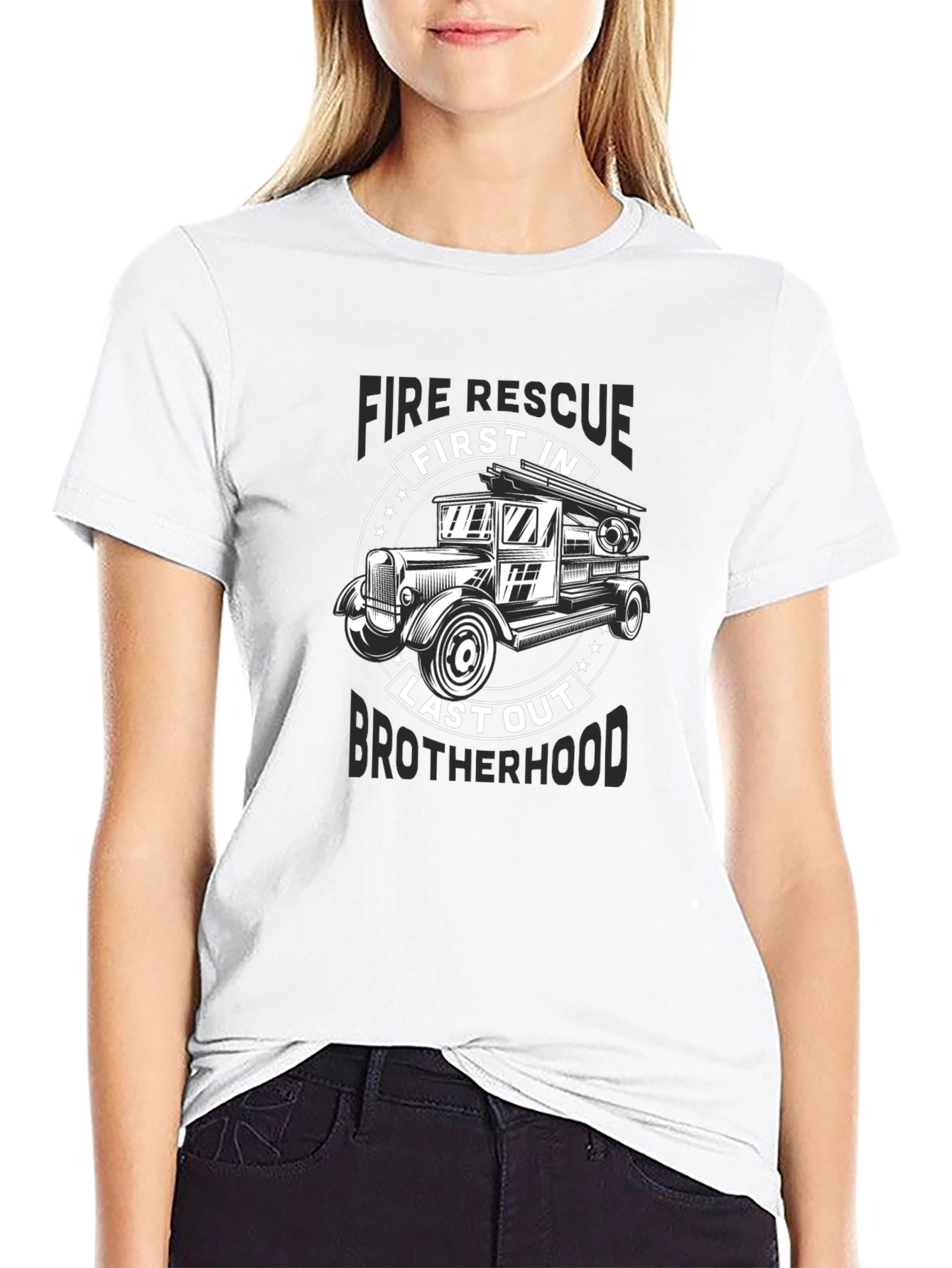 Fire Rescue First In Last Out Brotherhood Black T-Shirt