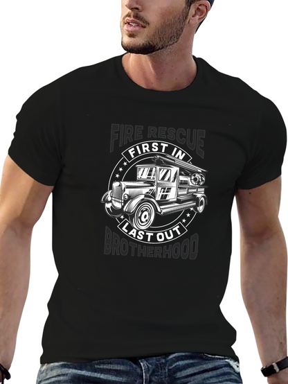 Fire Rescue First In Last Out Brotherhood Black T-Shirt