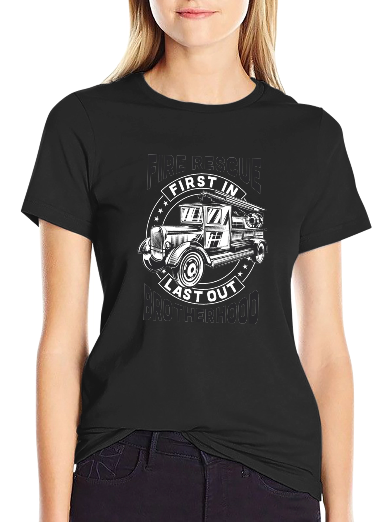 Fire Rescue First In Last Out Brotherhood Black T-Shirt