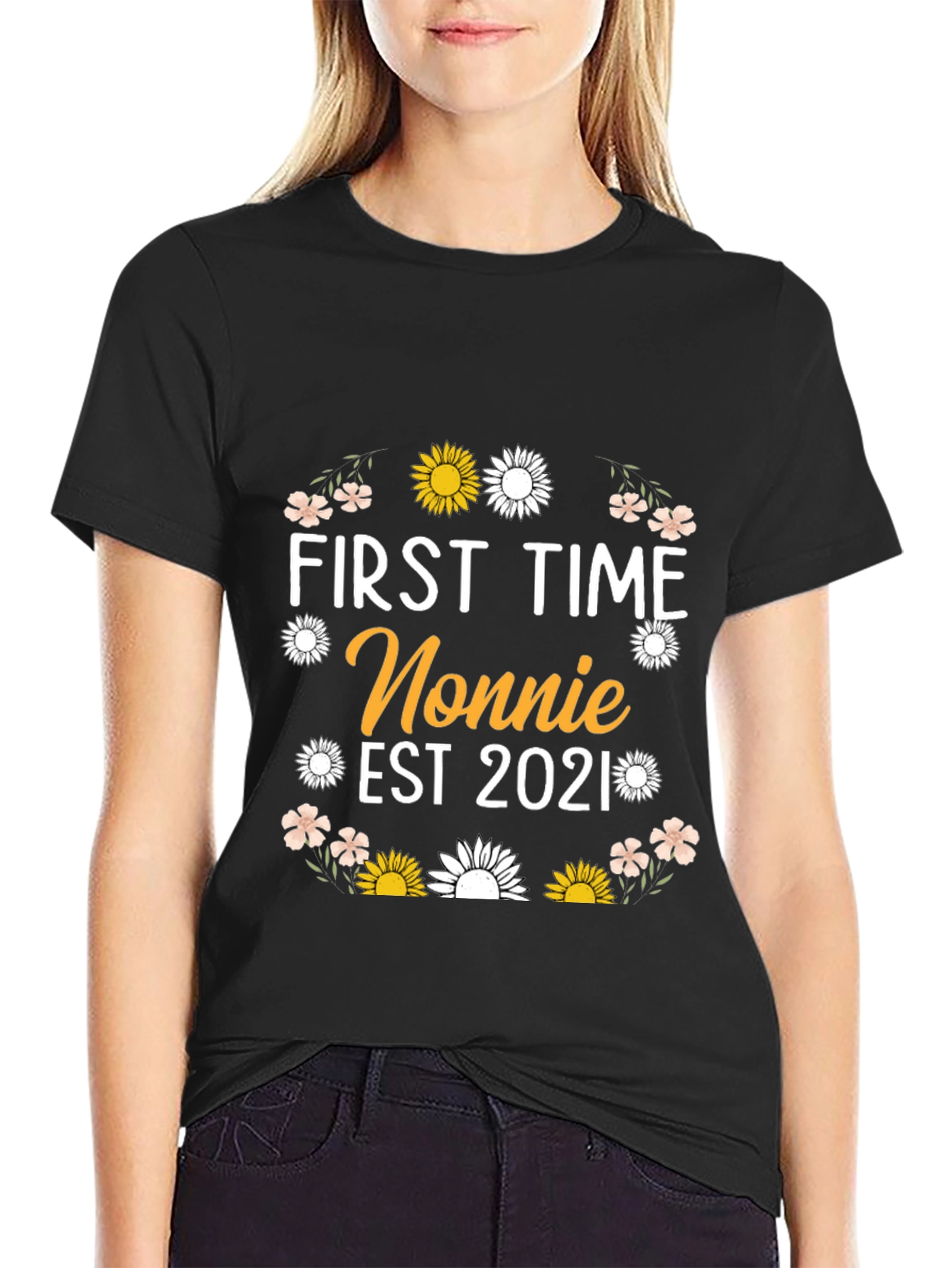 First Time Nonnie Est 2021 Floral T-Shirt
