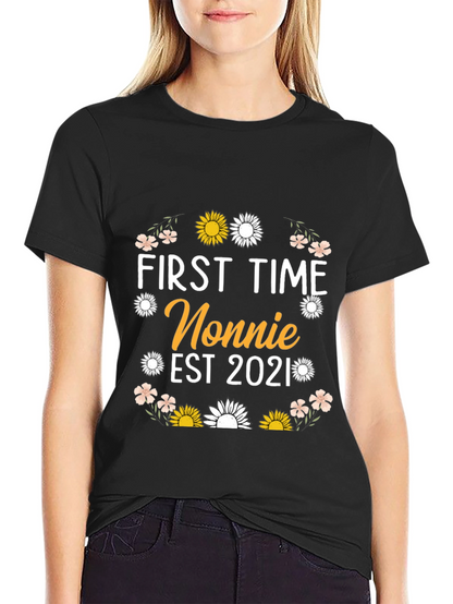 First Time Nonnie Est 2021 Floral T-Shirt