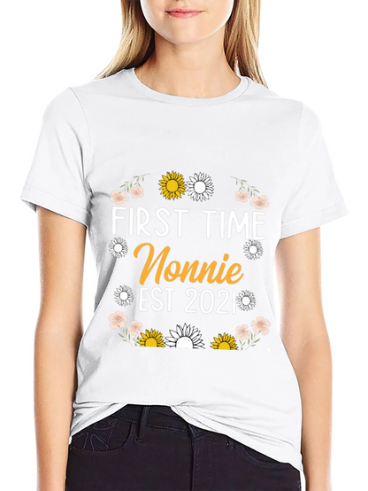First Time Nonnie Est 2021 Floral T-Shirt