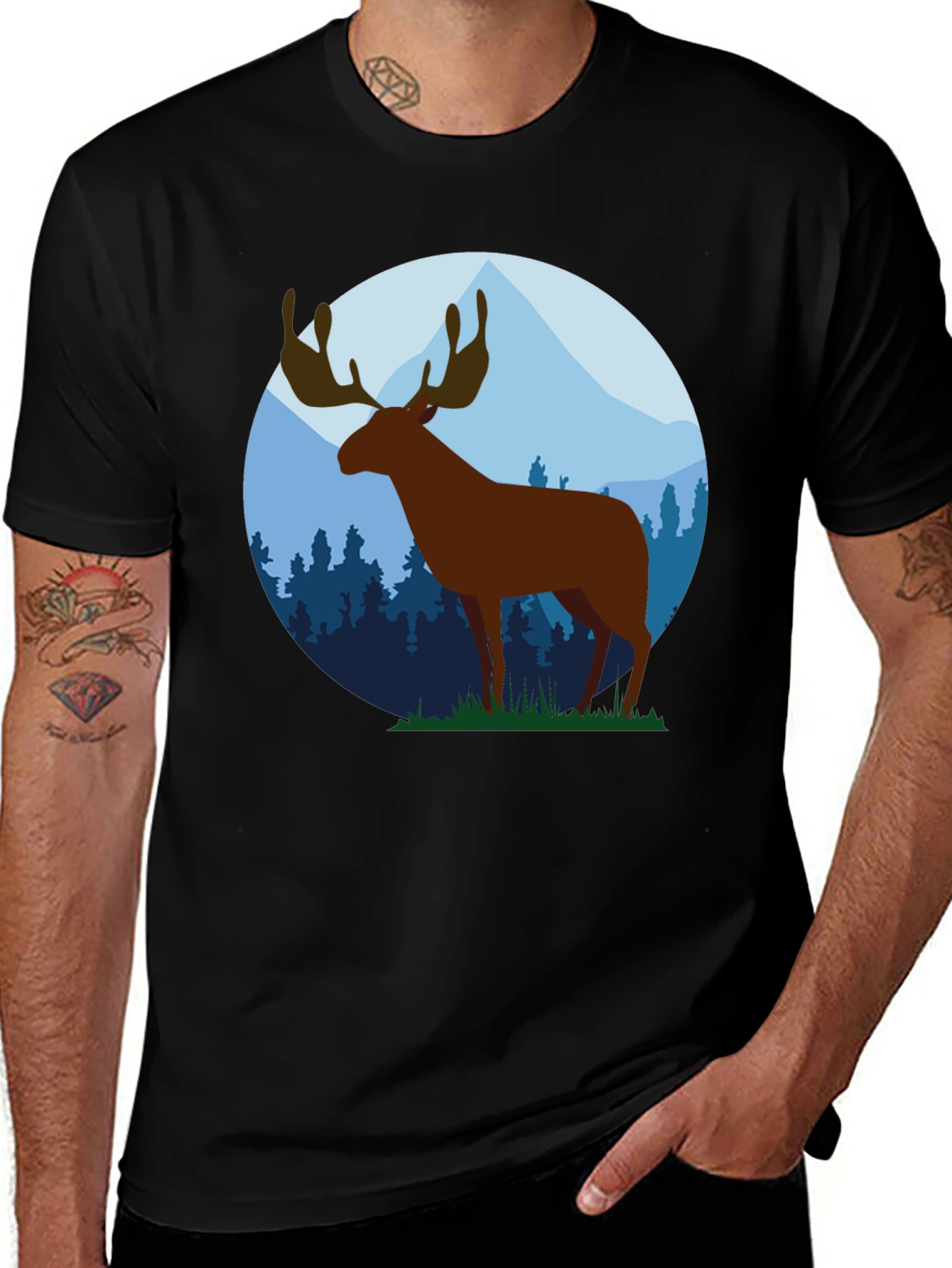 Moose Graphic Tee - Black Cotton Blend