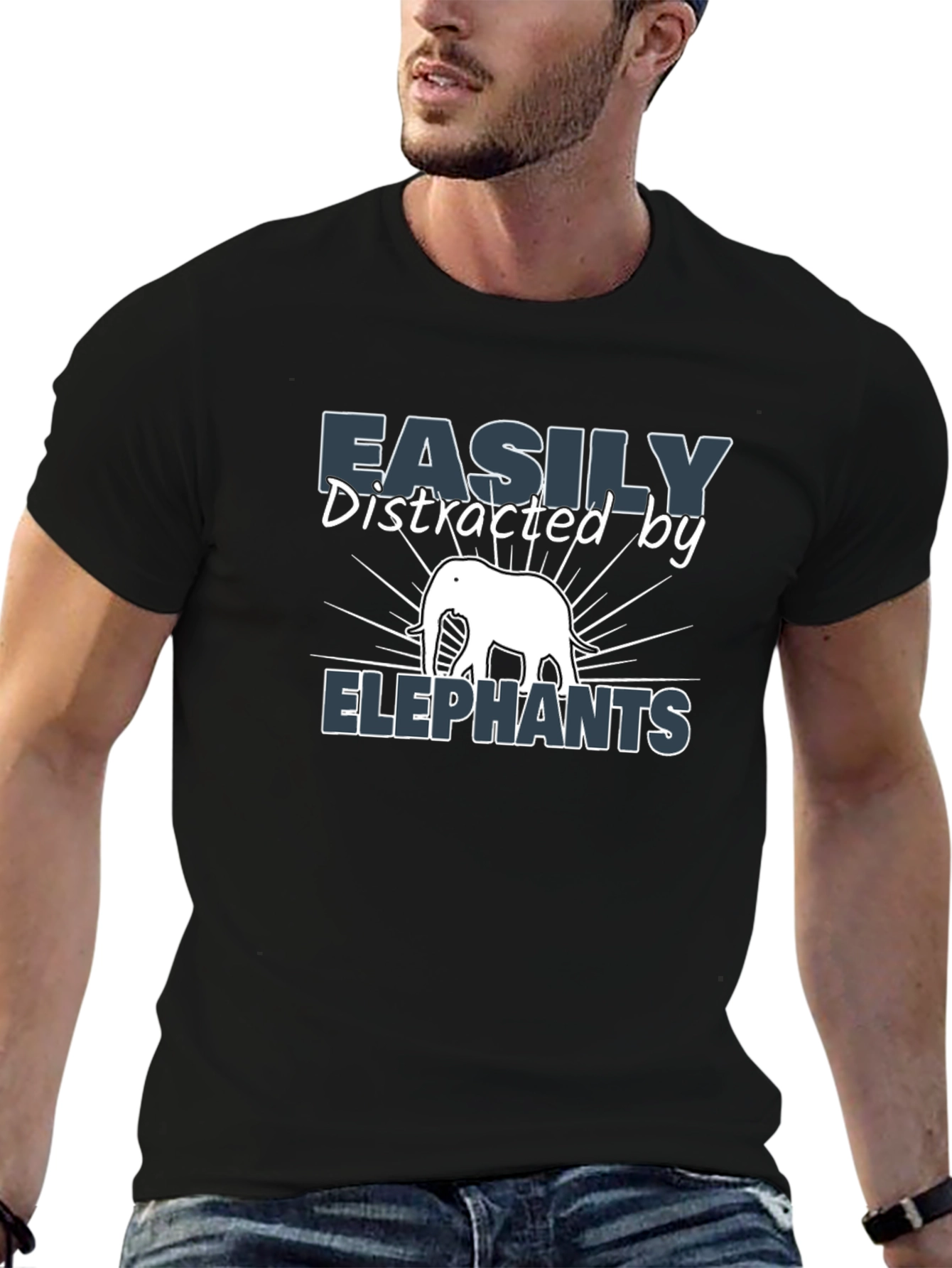 Easily Distracted By Elephants Black T-Shirt