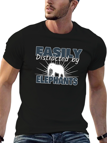 Easily Distracted By Elephants Black T-Shirt