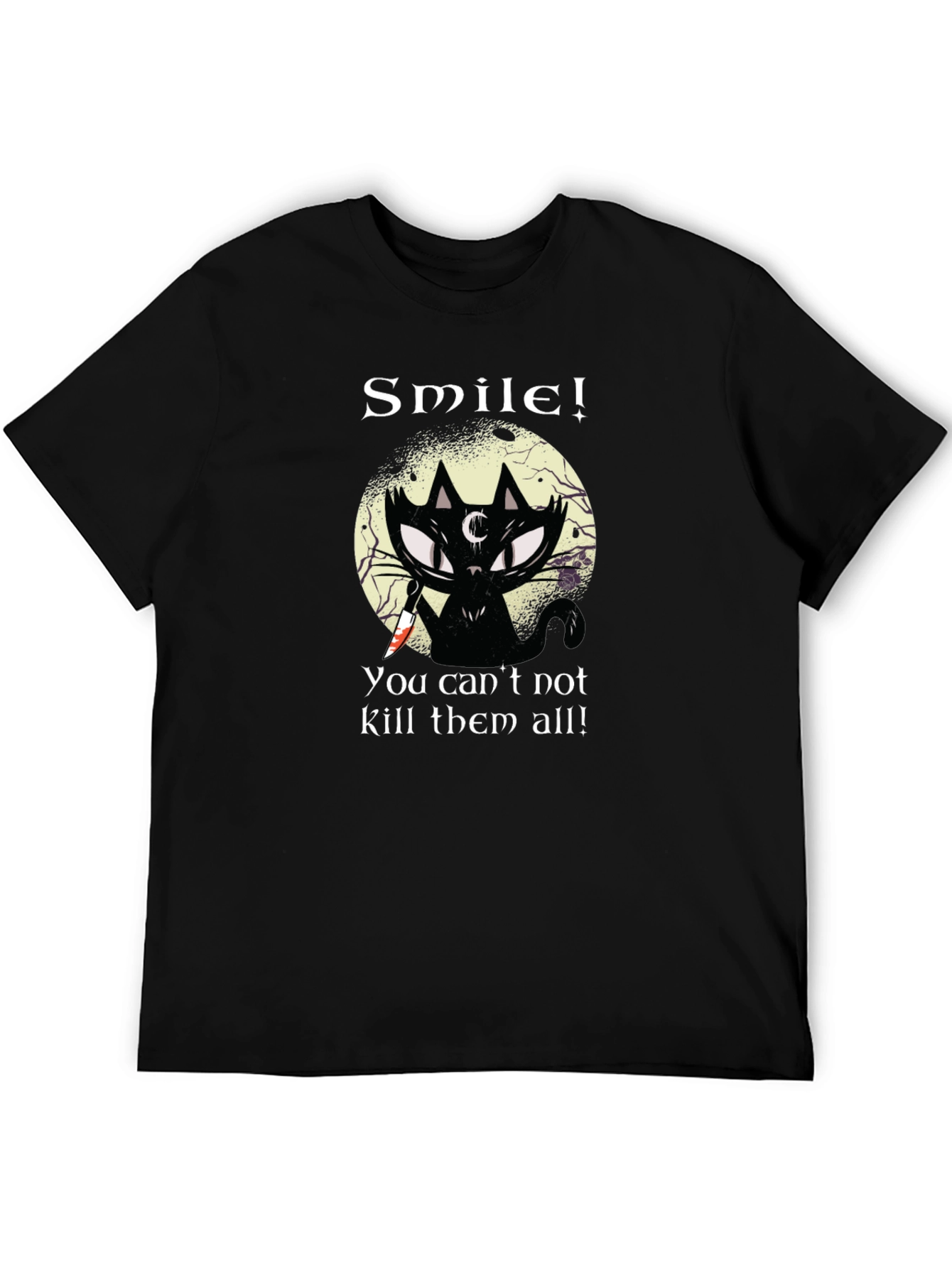 Smile! Black Cat Graphic T-Shirt - Unique Gothic Design