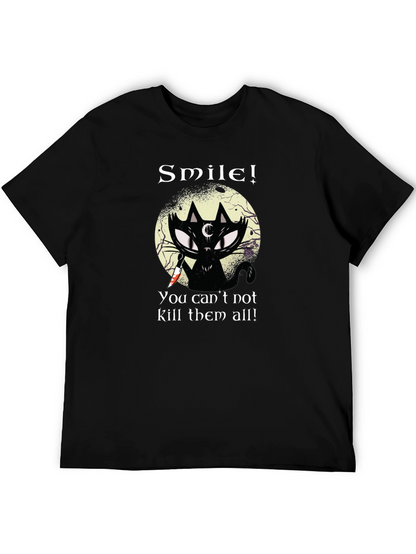 Smile! Black Cat Graphic T-Shirt - Unique Gothic Design