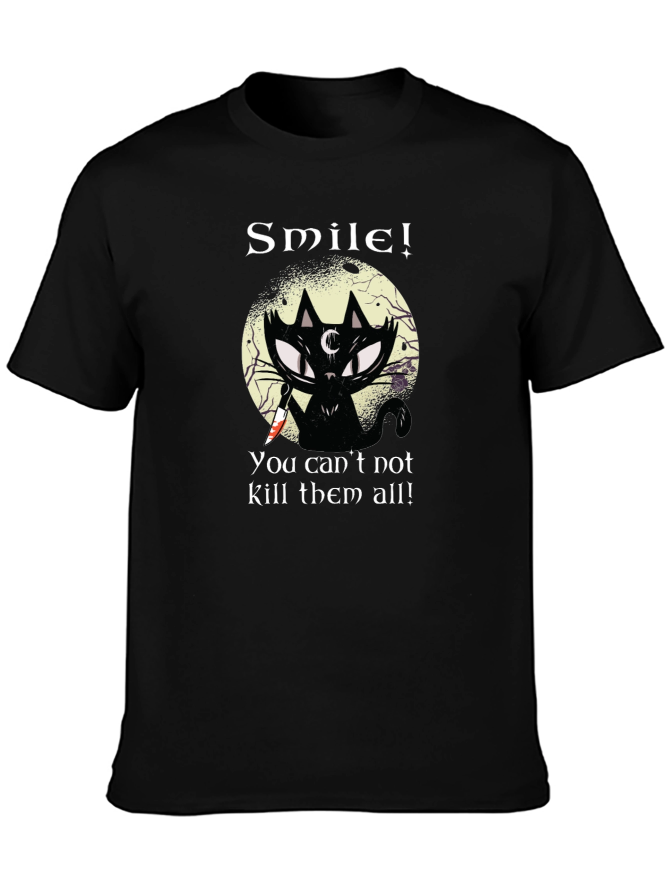 Smile! Black Cat Graphic T-Shirt - Unique Gothic Design