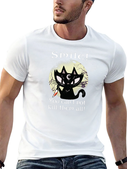 Smile! Black Cat Graphic T-Shirt - Unique Gothic Design