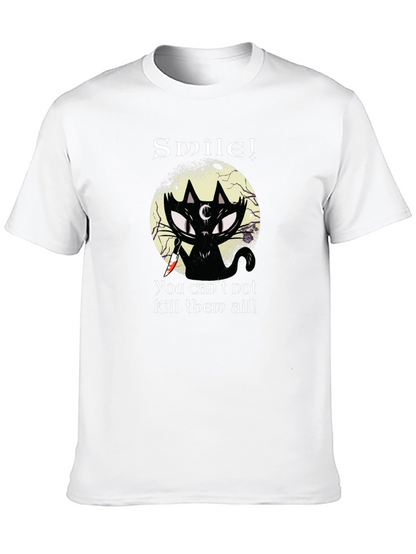 Smile! Black Cat Graphic T-Shirt - Unique Gothic Design