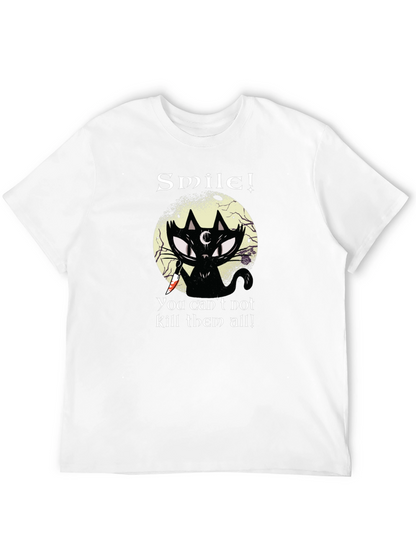 Smile! Black Cat Graphic T-Shirt - Unique Gothic Design