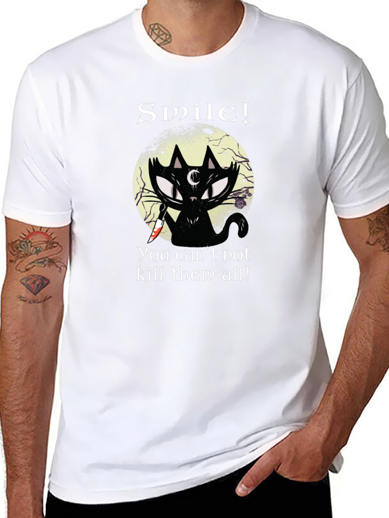 Smile! Black Cat Graphic T-Shirt - Unique Gothic Design