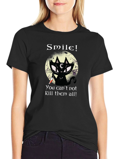 Smile! Black Cat Graphic T-Shirt - Unique Gothic Design