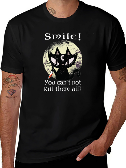 Smile! Black Cat Graphic T-Shirt - Unique Gothic Design