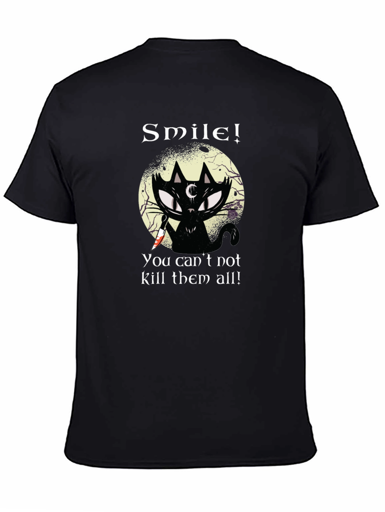 Smile! Black Cat Graphic T-Shirt - Unique Gothic Design