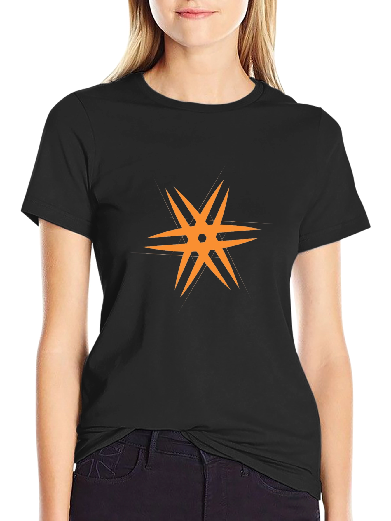 Modern Black T-Shirt with Orange Star Design