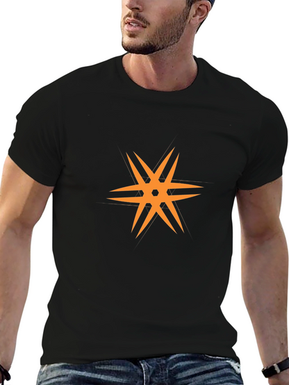 Modern Black T-Shirt with Orange Star Design