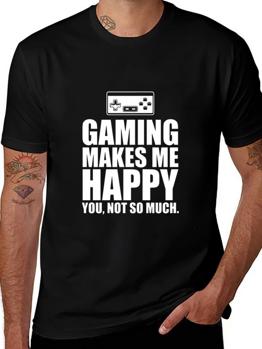 Gaming Makes Me Happy T-Shirt Black Cotton