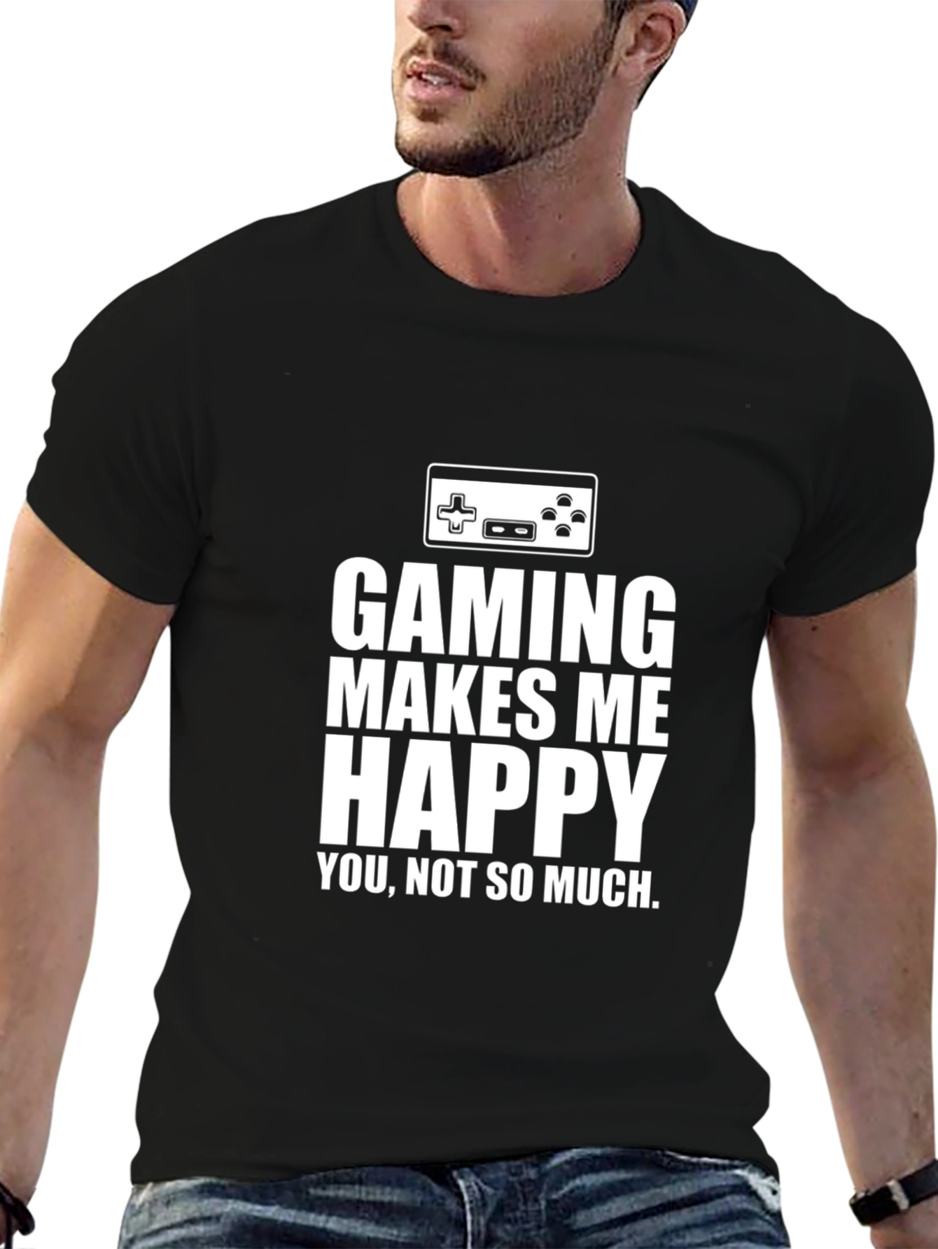 Gaming Makes Me Happy T-Shirt Black Cotton