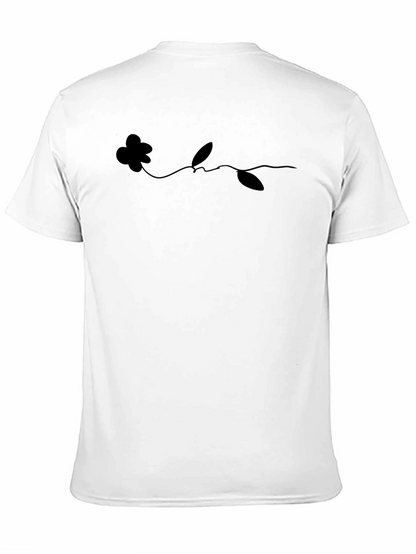 Minimalist Flower Line Art Black T-Shirt