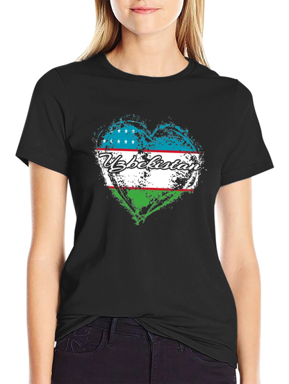 Uzbekistan Flag Heart Graphic Tee