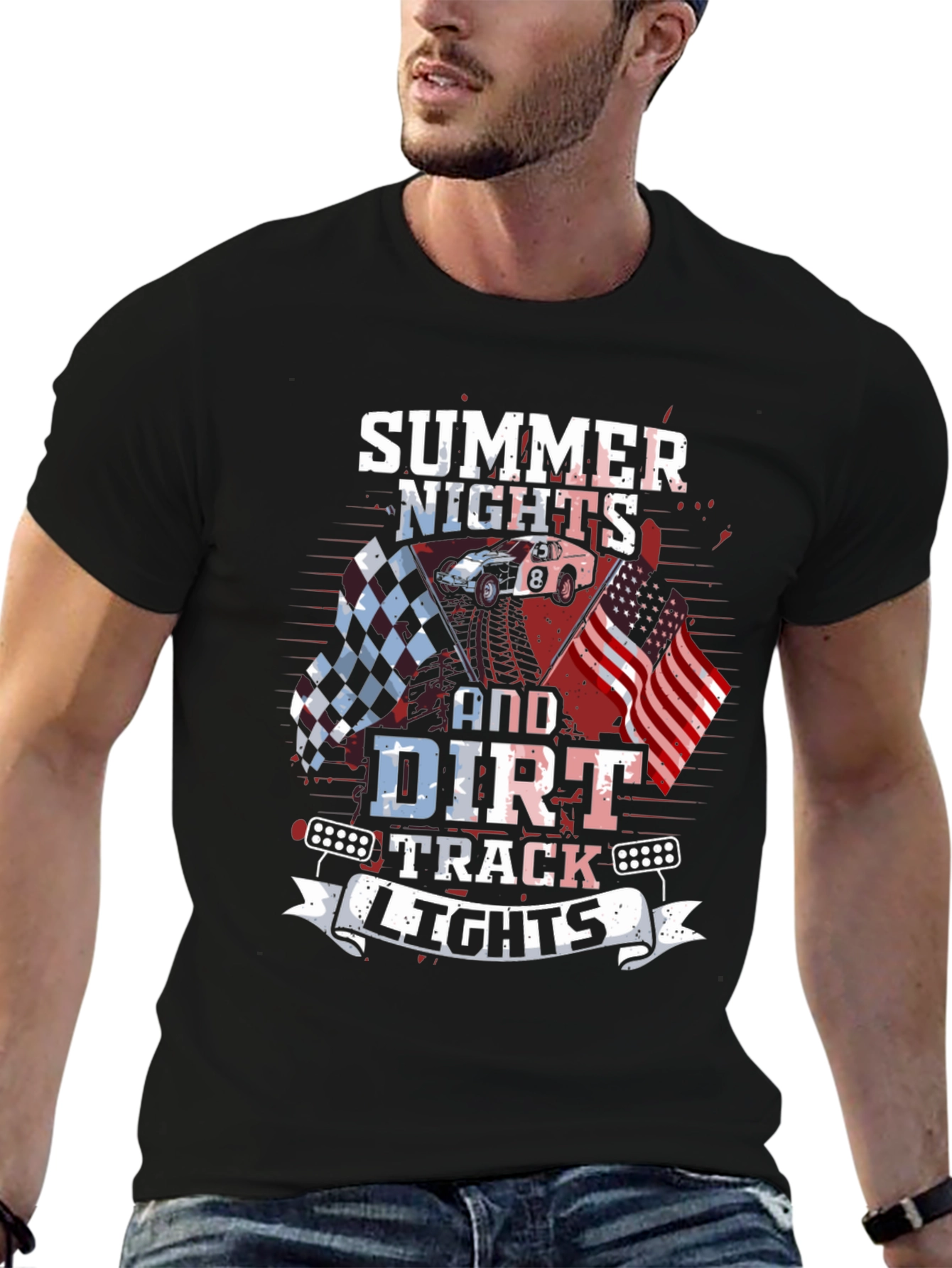 Summer Nights Dirt Track Racing Graphic Tee