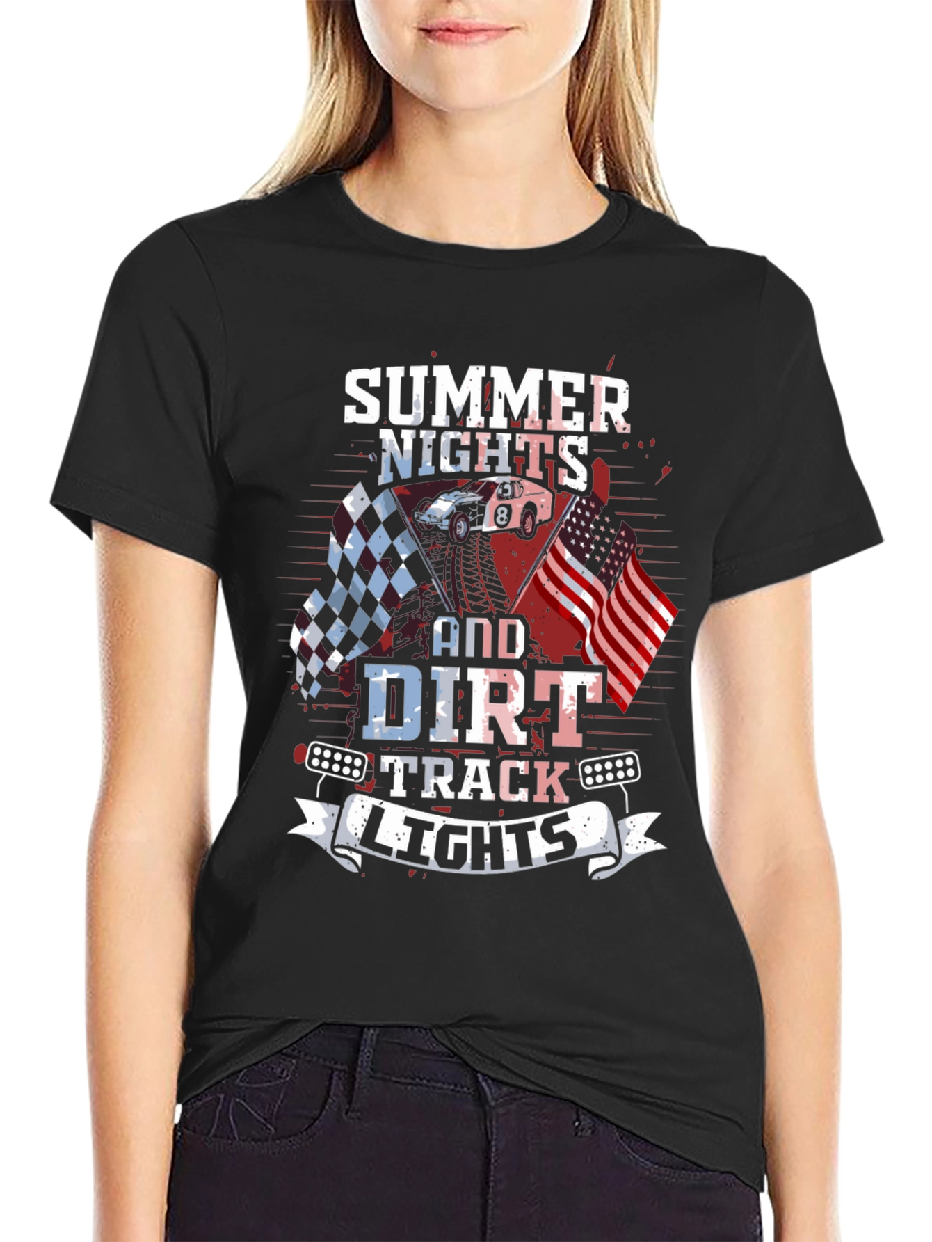 Summer Nights Dirt Track Racing Graphic Tee