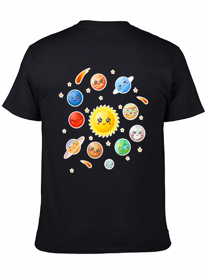 Cartoon Solar System Graphic Black T-Shirt